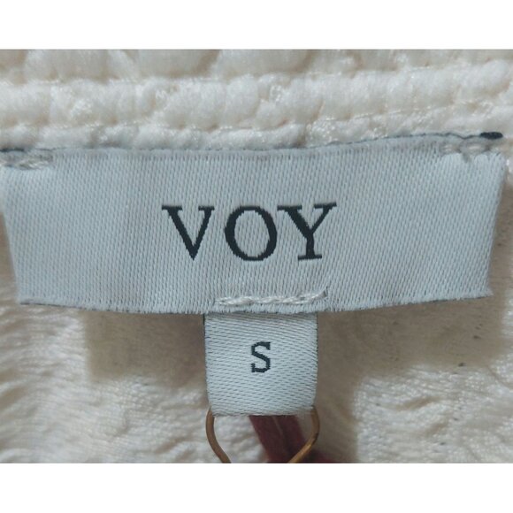 NWT Voy Womens Blue & White Two-Tone Dress W/ Knit Textured Top & Puff Sleeves~S - Picture 3 of 8